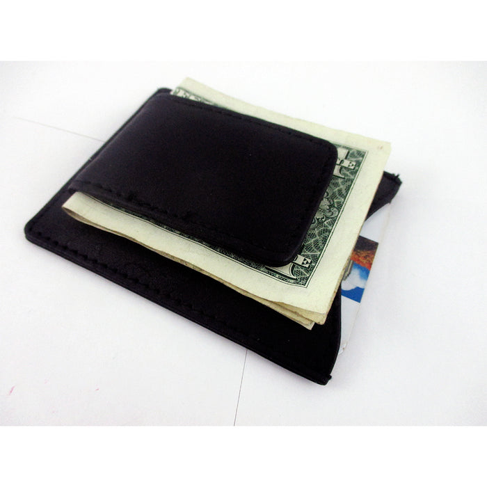 Mens Leather Black Money Clip Slim Pocket Wallet Magnetic ID Credit Card Holder