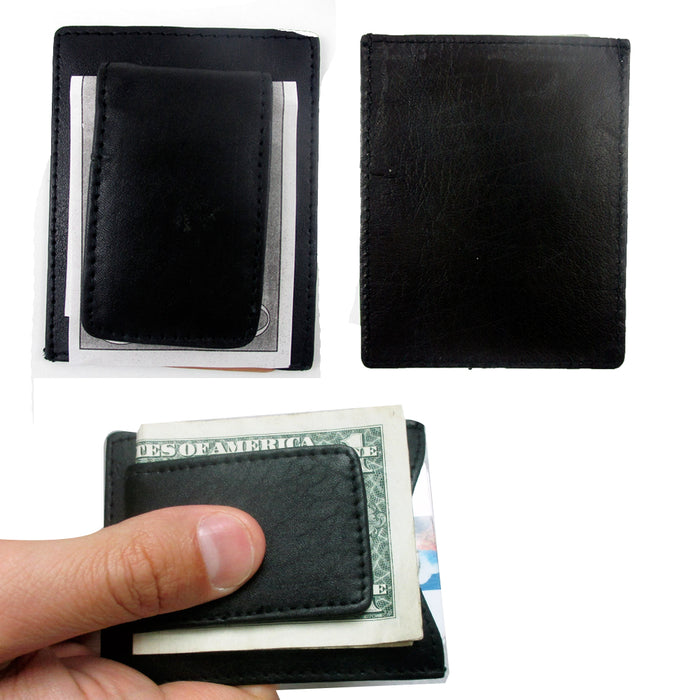 Mens Leather Black Money Clip Slim Pocket Wallet Magnetic ID Credit Card Holder