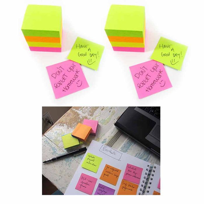 2 Pk Sticky Notes Cube 800 Sheets Mini Memo Pad Self Adhesive Grocery 1.5"x1.5"