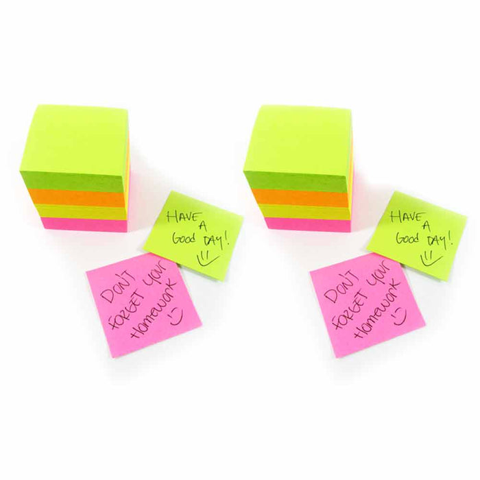 2 Pk Sticky Notes Cube 800 Sheets Mini Memo Pad Self Adhesive Grocery 1.5"x1.5"