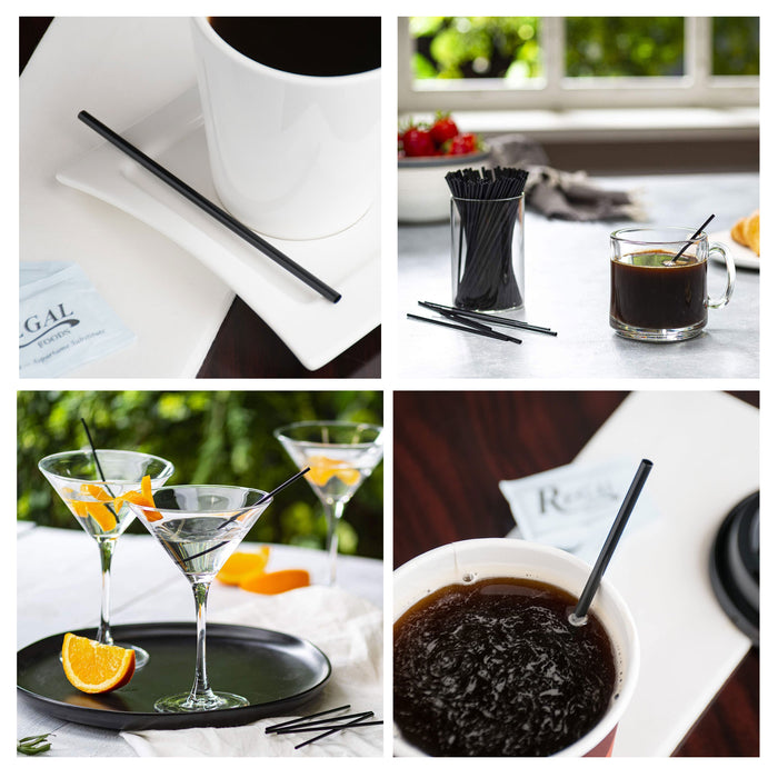 2000 Stirrers Black 5" Drinking Slim Straws Unwrapped Plastic Drink Sip Cocktail