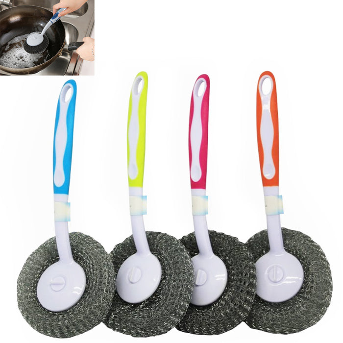 2 Pack Stainless Steel Pan Brush Wire Metal Sponge Scrubber Cleaner Holder 10"
