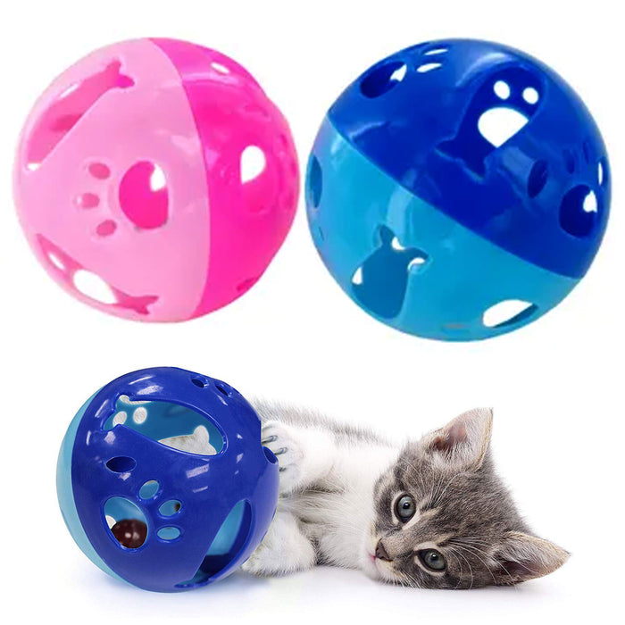 2 Pc Cat Kitten Toy Pets Large Interactive Ball with Bell Puppy Dog Chase Play