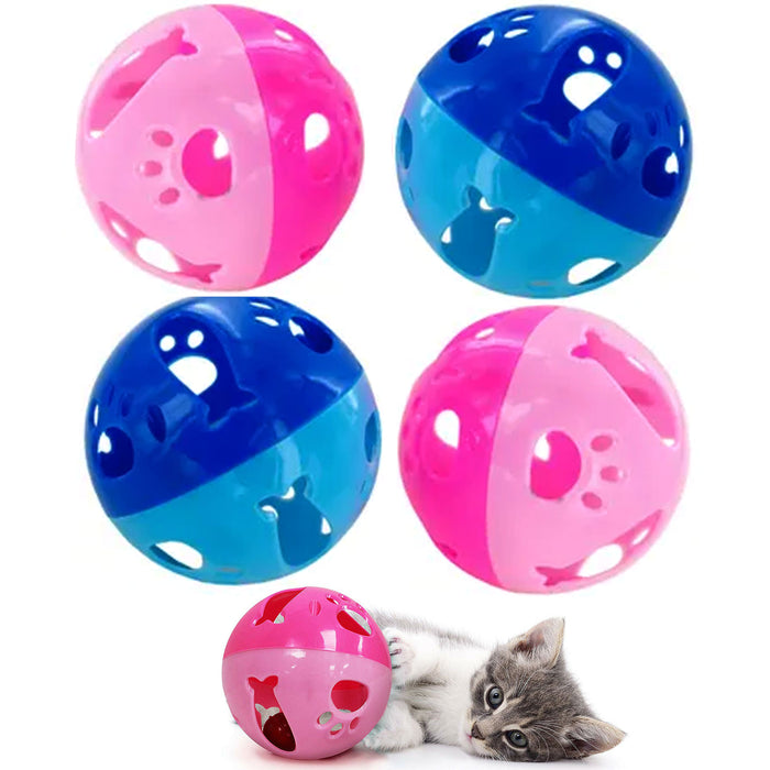 4 Pc Colorful Bells Balls Cat Kitten Toy Pets Large Interactive Puppy Dog Play