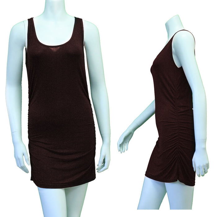 Womens Slip Dress Cami Camisole Vest Seamless Mini Tunic Tank Top Solid Brown S