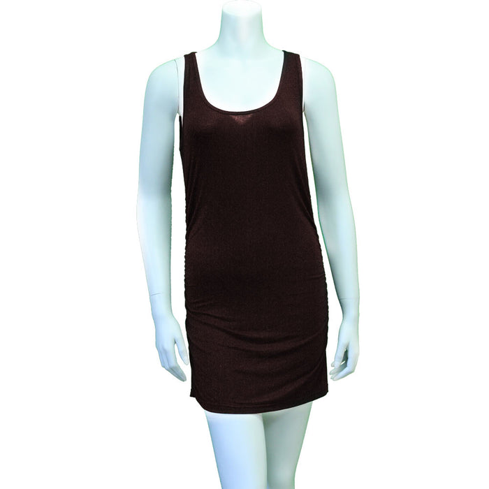 Women Slip Dress Cami Stretchy Scoop Neck Sleeveless Tank Top Mini Tunic Brown M