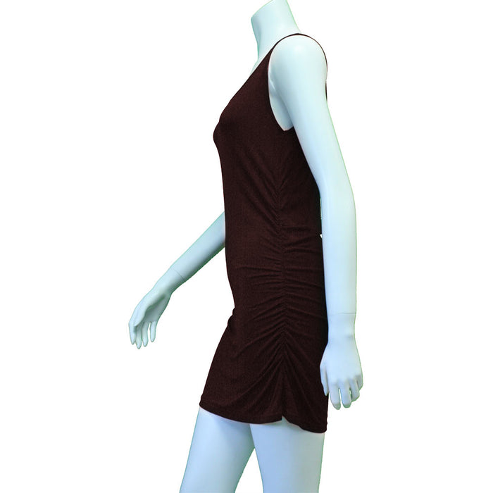 Women Slip Dress Cami Stretchy Scoop Neck Sleeveless Tank Top Mini Tunic Brown M