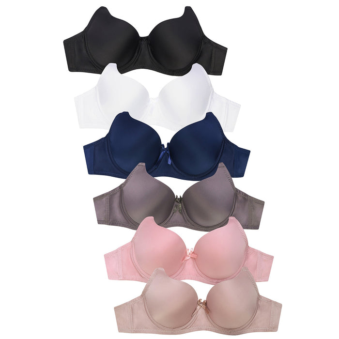 6 Pc Women Full Cup Bra Plain Seamless Comfort Underwire Support Padded Size 36A