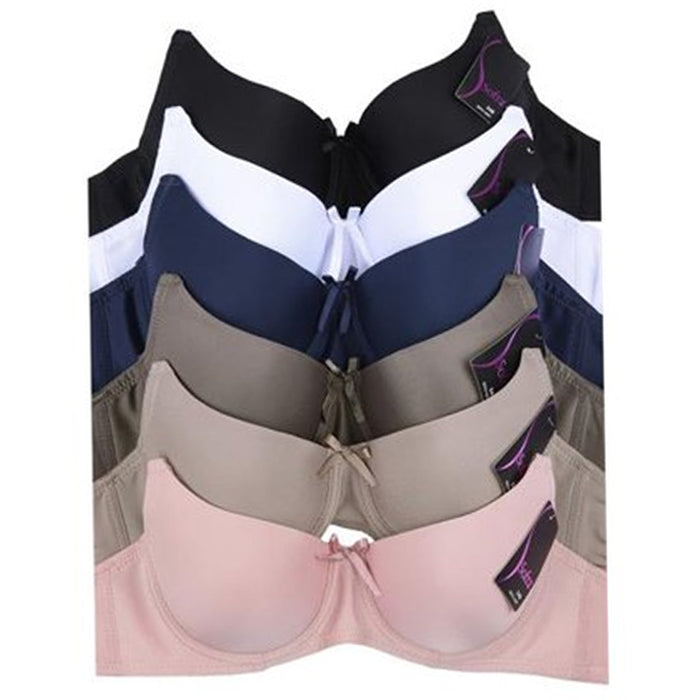 6 Pc Women Full Cup Bra Plain Seamless Comfort Underwire Support Padded Size 36A