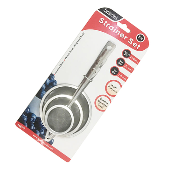 3Pc Set Stainless Steel Strainer Fine Mesh Colander Handle Sifter Sieve Drainer