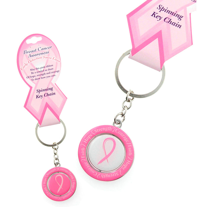 6 Breast Cancer Awareness Keychain Spinning Find The Cure Women Pink Ribbon New