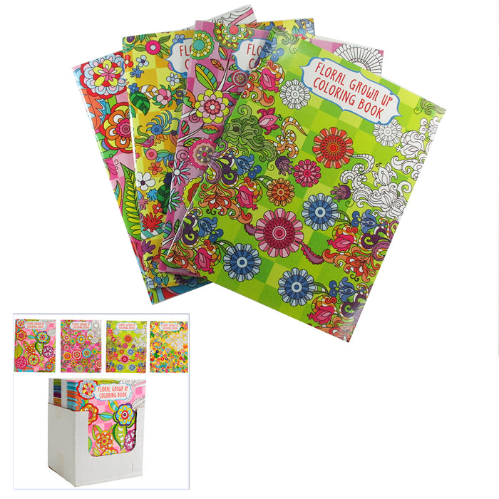 4 X Adult Coloring Books Calming Stress Relieving Relax Floral Designs Paperback
