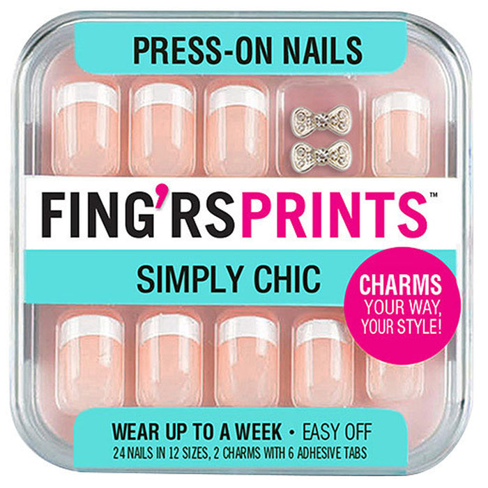 24 Ct Press On Nail Set French Tip Design Charms Adhesive Easy Manicure Women