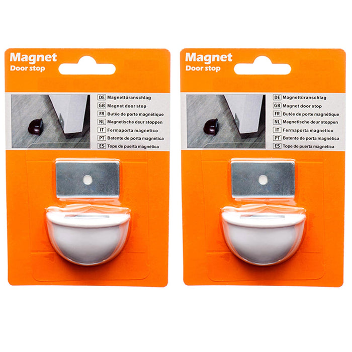 2 Magnetic Dome Doorstop Stopper Wall Door Mount Guard Home Office Holder White