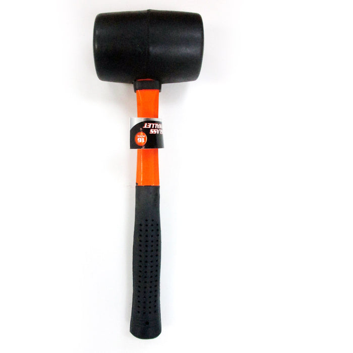 Rubber Mallet 16 Oz Fiberglass Hammer 11.5" Long Handle Tools Home Craft Black