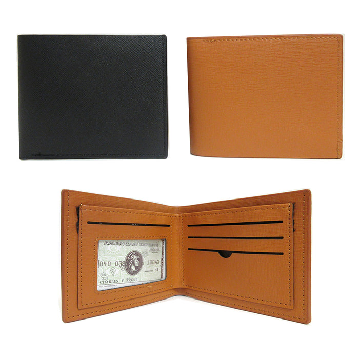 2 Men's Bifold Wallet ID Credit Card Zippered Pocket Money Holder Brown or Black