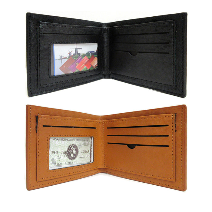 1 Men's Bifold Wallet ID Credit Card Zippered Pocket Money Holder Brown or Black