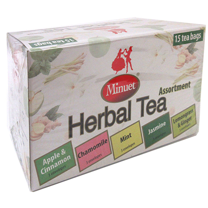 15 Ct Assorted Herbal Tea Bags Natural Chamomile Mint Jasmine Lemongrass Ginger