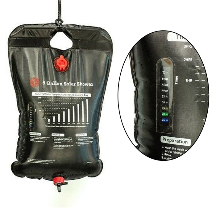 5 Gallon Portable Shower Outdoor Camping Hiking Solar Energy Heated Pipe Bag New