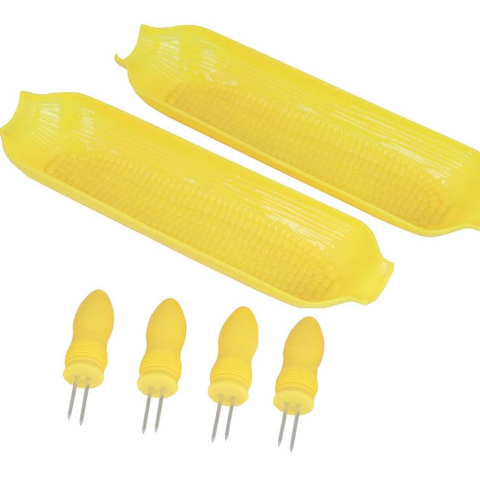 24 Pc Corn On The Cob Serving Set Dish Tray Server Skewers Prongs Holder Kitchen