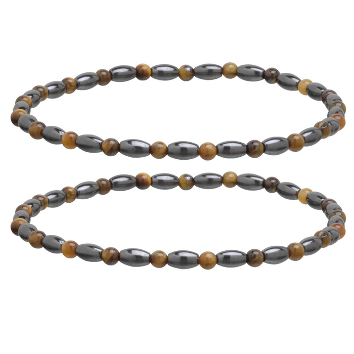 2 Pc Tiger Eye Ankle Bracelet Magnetic Therapy Healing Energy Crystal Beads