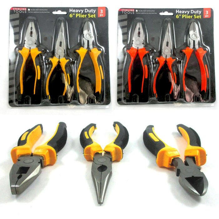 3 Piece Heavy Duty 6" Plier Set Hand Tools Construction Steel Wire Cutter New !