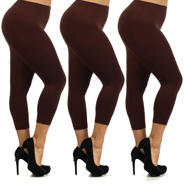 3PC Womens High Waisted Plus Size Leggings Yoga Capri Soft Stretch Spandex Basic