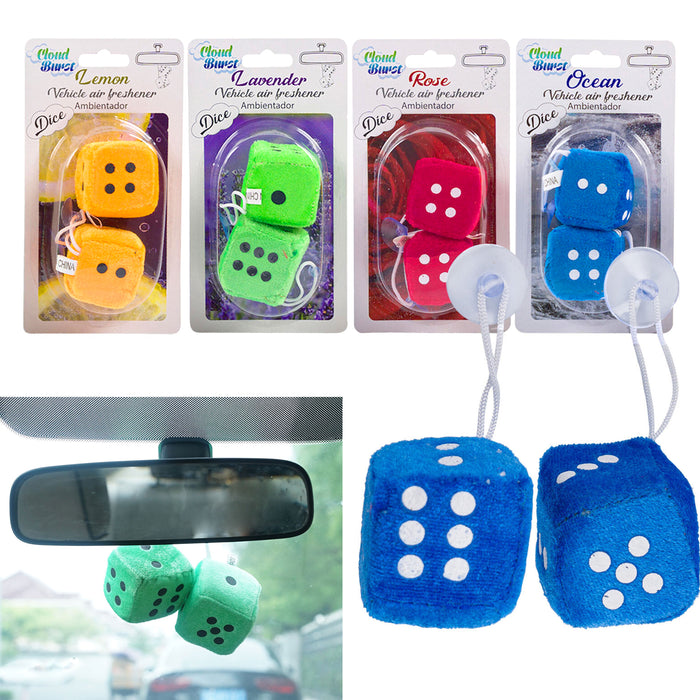 1 Pair Vintage Auto Car Fuzzy Dice Plush Mirror Hanging Scented Air Freshener