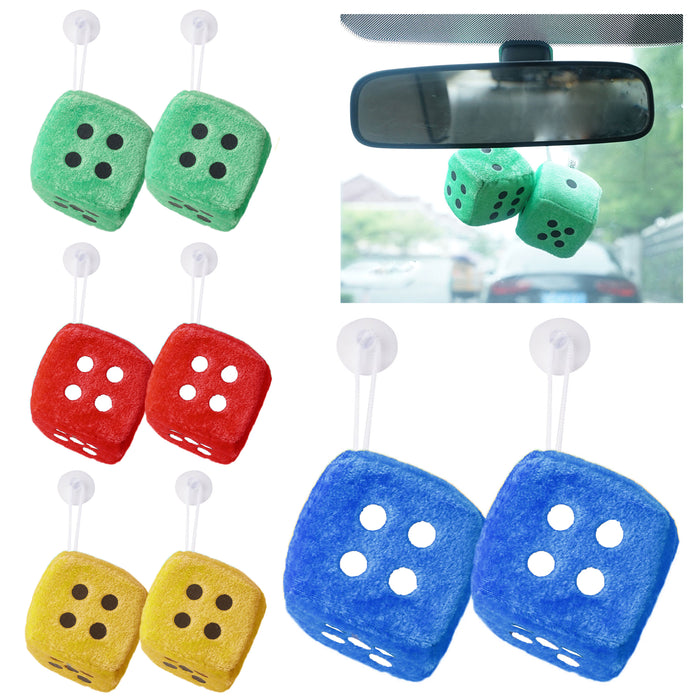 1 Pair Vintage Auto Car Fuzzy Dice Plush Mirror Hanging Scented Air Freshener