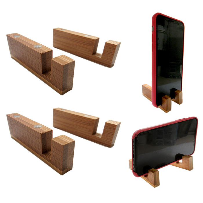 2 Sets Universal Phone Portable Desk Stand Bamboo Wood Holder Smart Cell Mobile