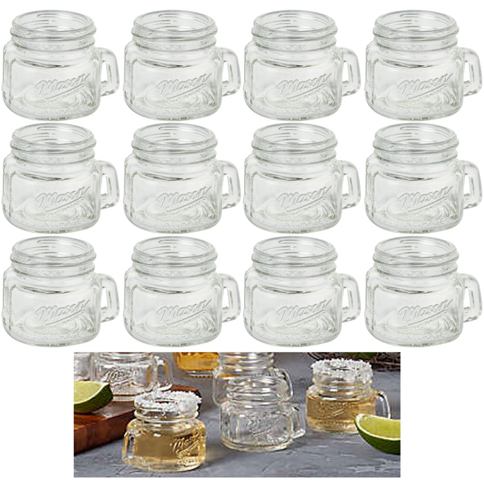 12 Pc Glass Mason Jar Shot Glasses Mini Mugs Shooter Wedding Favor Gift Party