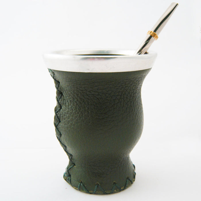 Mate Gourd Leather Glass Bombilla Straw Argentina Gaucho Detox Drink Tea D Green