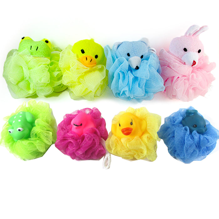 1 Kids Mesh Sponge Toy Pouf Puff Bath Sponges Scrub Stuffed Animal Shower Loofah