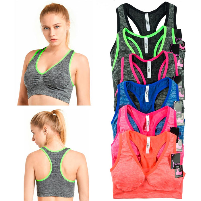 Seamless Sports Bra Racerback Padded Yoga Gym Stretch Soft Top Womens One Size