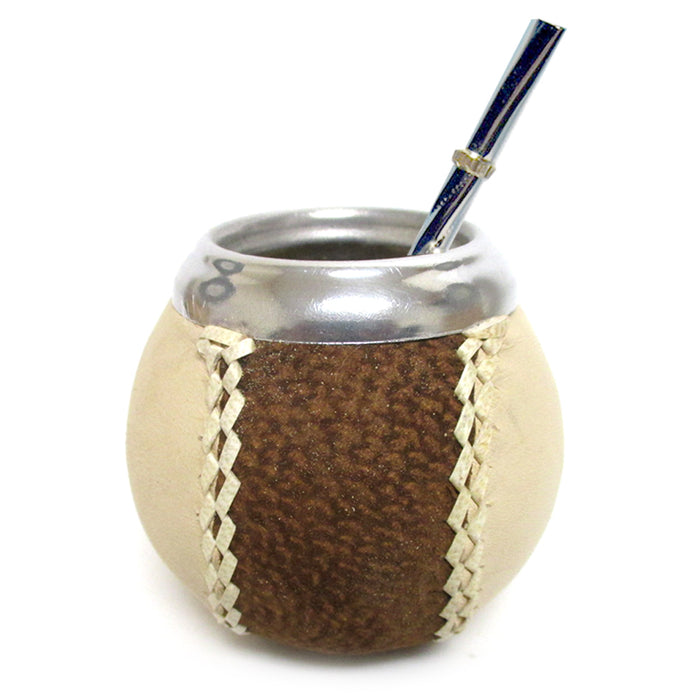 ARGENTINA MATE GOURD YERBA TEA CUP WITH STRAW BOMBILLA ARTISAN HANDMADE KIT 2986