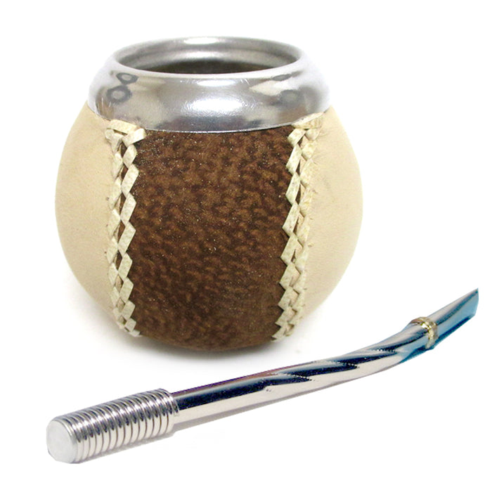ARGENTINA MATE GOURD YERBA TEA CUP WITH STRAW BOMBILLA ARTISAN HANDMADE KIT 2986
