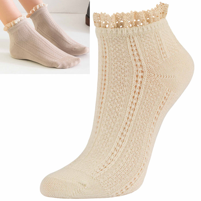 4 Pair Women Ankle Socks Fancy Retro Lace Ruffle Short Frilly Princess Crew 9-11