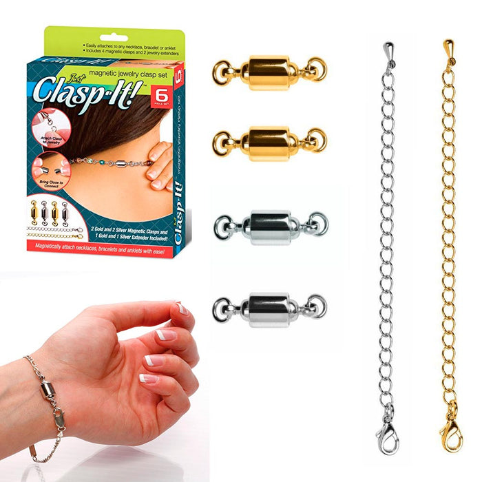 6 Pc Magnetic Jewelry Clasp Set Gold and Silver Tone Extender Chain Lobster Hook