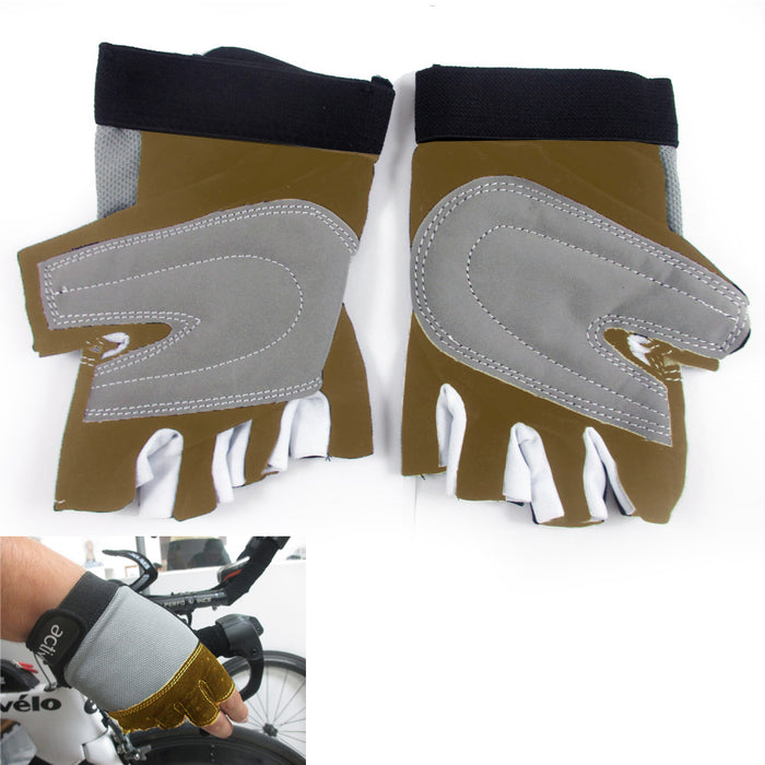 Cycling Gloves Padded Half Finger Bicycle MTB Bike Sports Strap Size S-M Brown