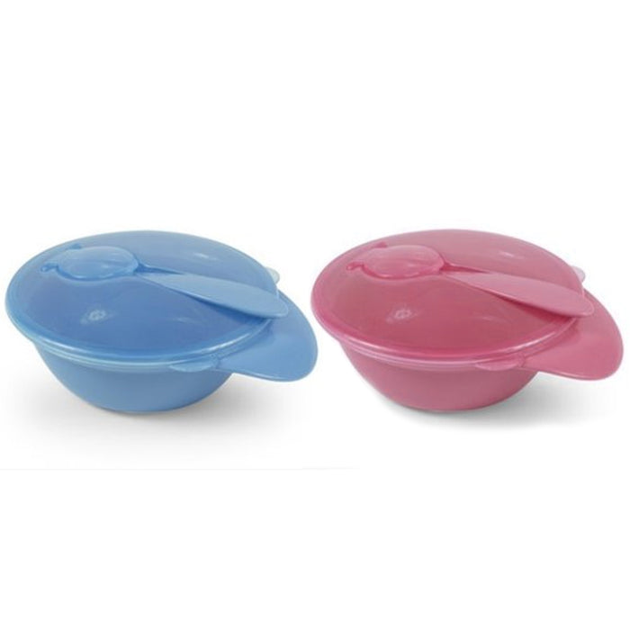2 Baby Feeding Bowl Spoon Dish Lid Container Kids Plate Toddler Child BPA Free