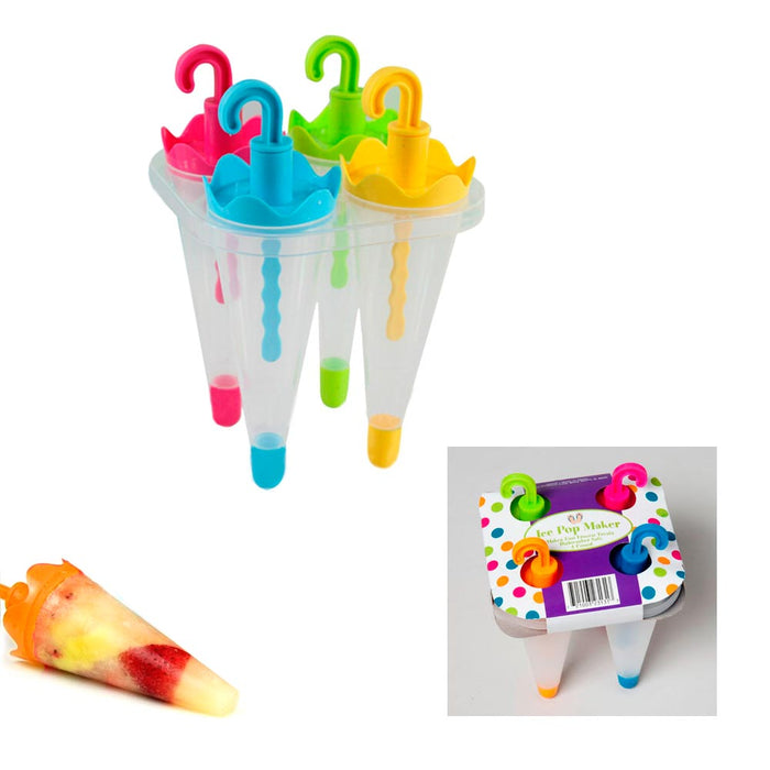 4 Umbrella Ice Pop Maker Mold Popsicle Dessert Ice Cream Frozen Pops Cake Treats