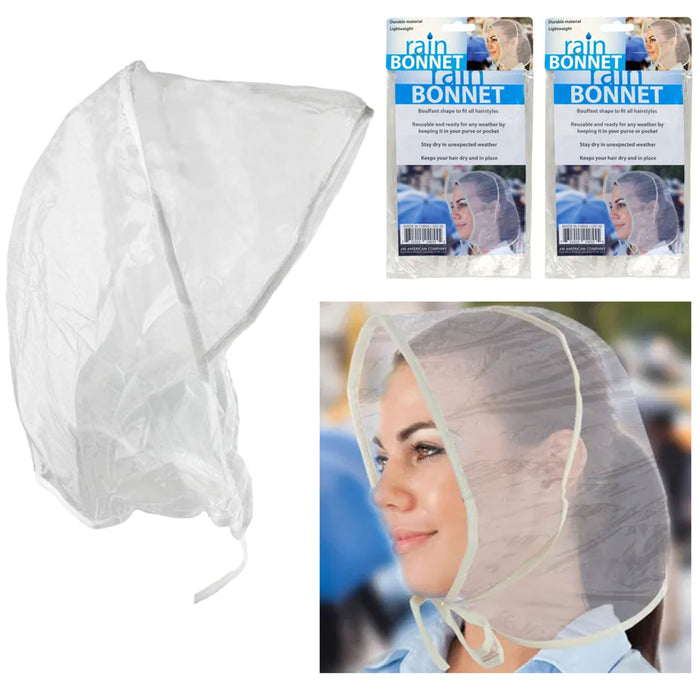 2x Rain Bouffant Hat Cap Hair Bonnet Hood Head Cover Waterproof Adjustable Women
