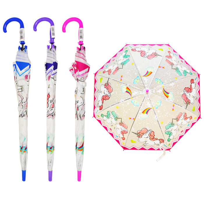 1 Girls Umbrella Unicorn Kids Whistle Pink Purple Rain Sun Shade Lightweight