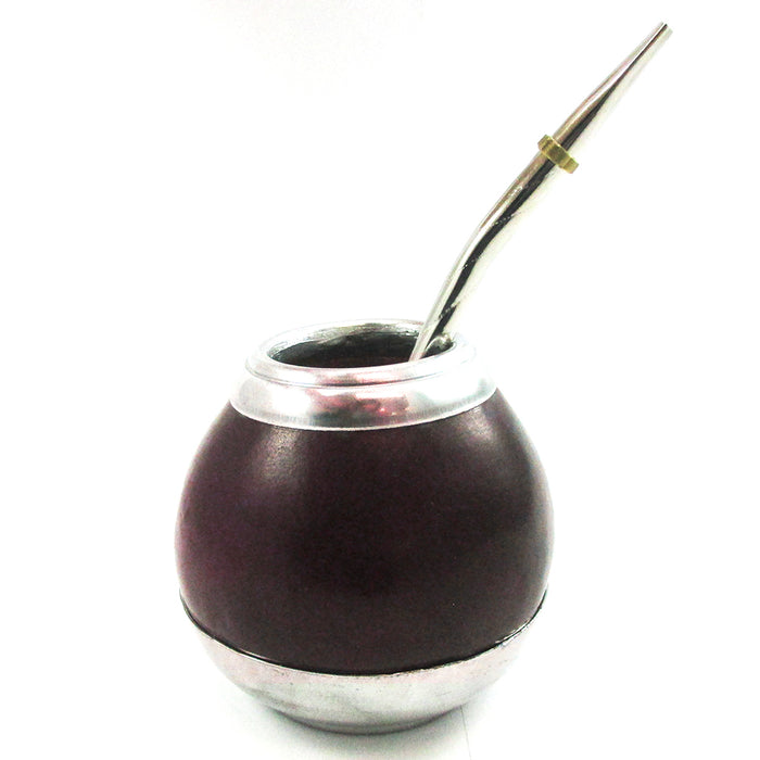 ARGENTINA MATE GOURD CUP YERBA TEA WITH STRAW BOMBILLA ARTISAN HANDMADE NEW 2814