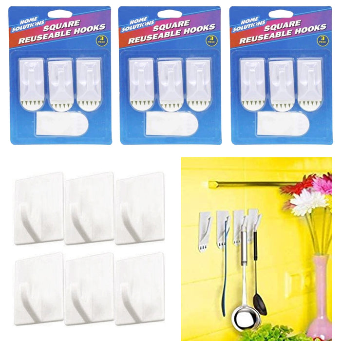 9 x Removeable Reusable Wall Mount Hooks Strong Adhesive Holder Sticky Hanger !!