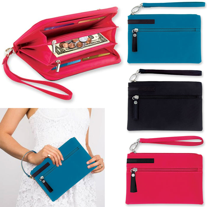 1 Women's Wristlet RFID Theft Blocking Wallet Zip Clutch Purse Strap Scan Safe