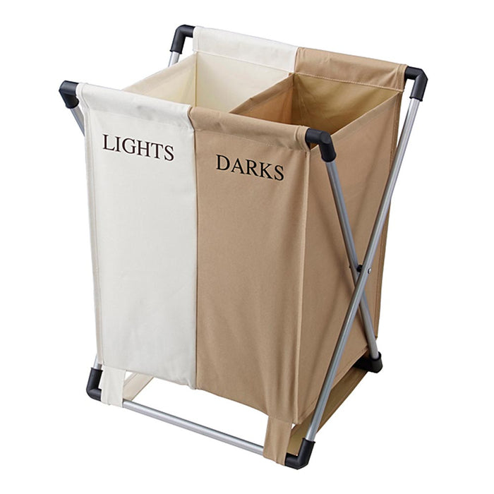 Laundry Hamper Basket Aluminum Folding Double Section Light Dark Separator Large