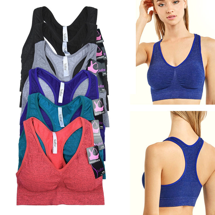 6 Pc Seamless Sports Bra Fitness Stretch Workout Yoga Racerback Padded Womens