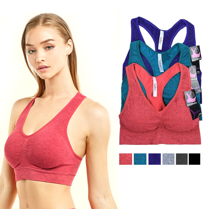 3 Womens Seamless Bra Yoga Sports Fitness Stretch Workout Padded Bounce Control