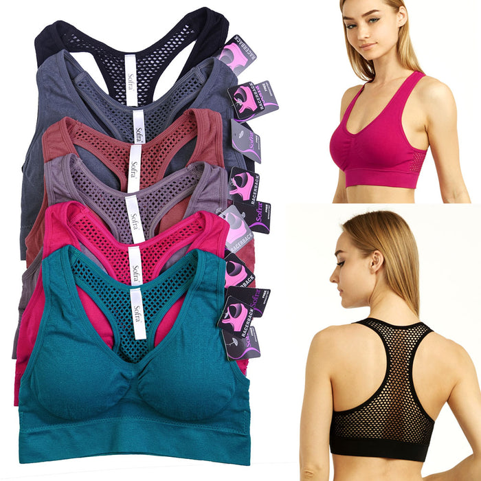 6 Pack Women Sports Bra Yoga Fitness Stretch Workout Tank Top Seamless Padded
